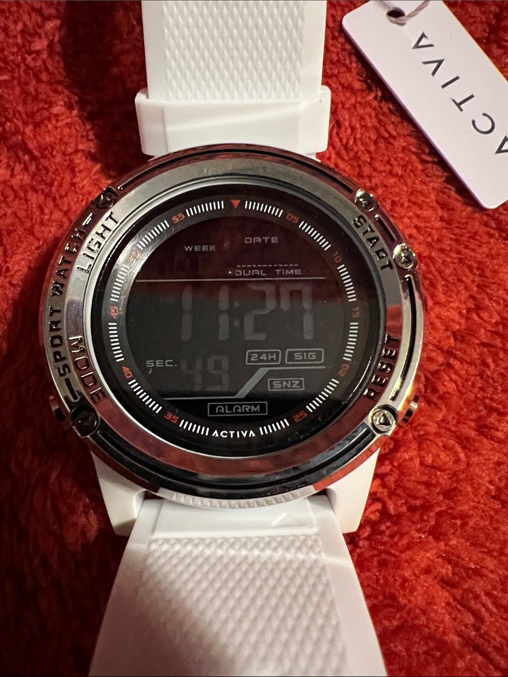 Activa White Digital Sport Watch - Dual Time, Alarm